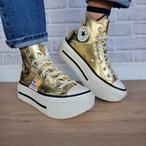 ⭐Converse Chuck Taylor Lift Double Stack Gold Sz 9 Womens Shoes Sneakers A15164C